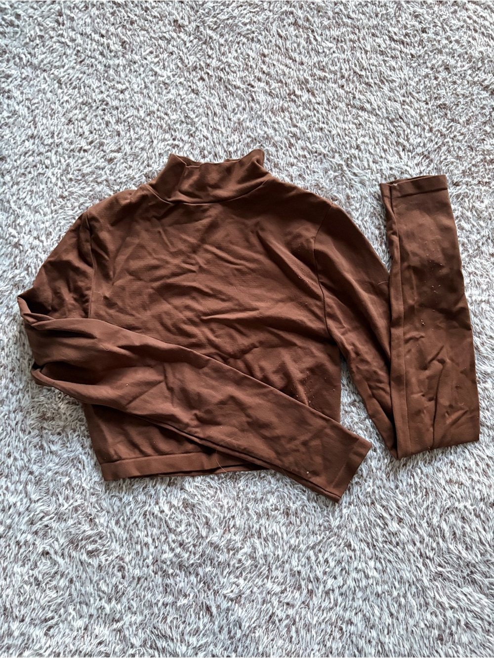 Free People Brown Cropped Turtleneck Long Sleeve Top
